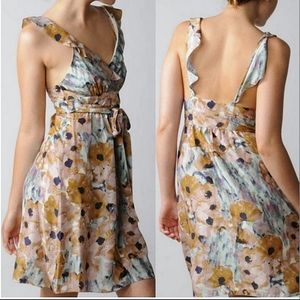 Theory Pastel Watercolor Garden Party Floral Silk Slip Dress